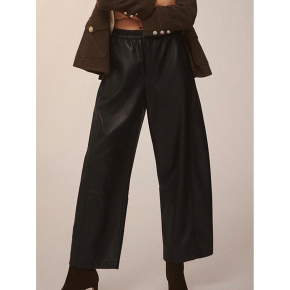 Pilcro Pants - Anthropologie Pilcro Izzie Vegan Leather Barrel Pants Black Pull On Cropped SP